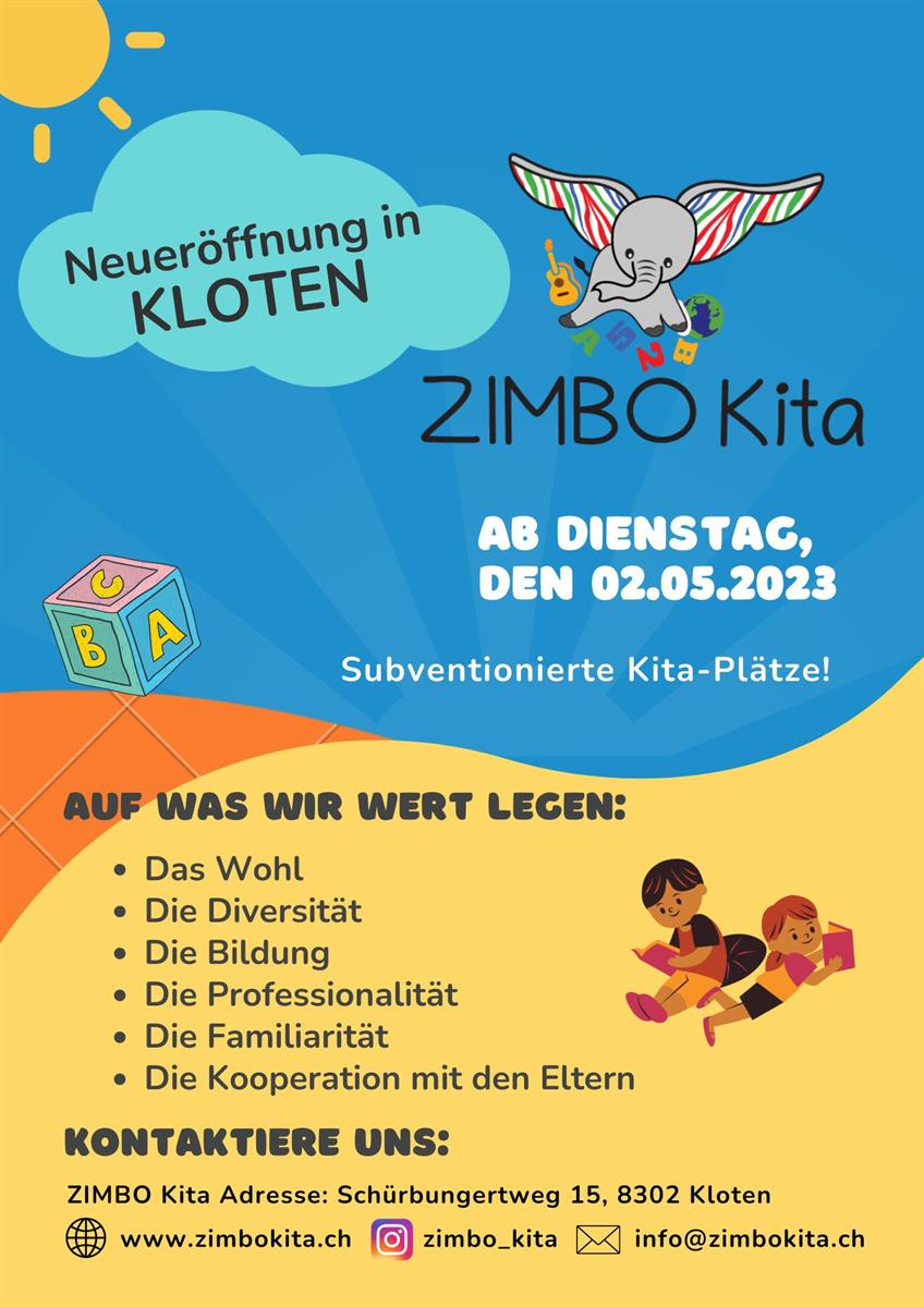 Bild 2: ZIMBO Kita, Kinderbetreuung bis Kindergarteneintritt in Kloten (neben Flughafen ZH)